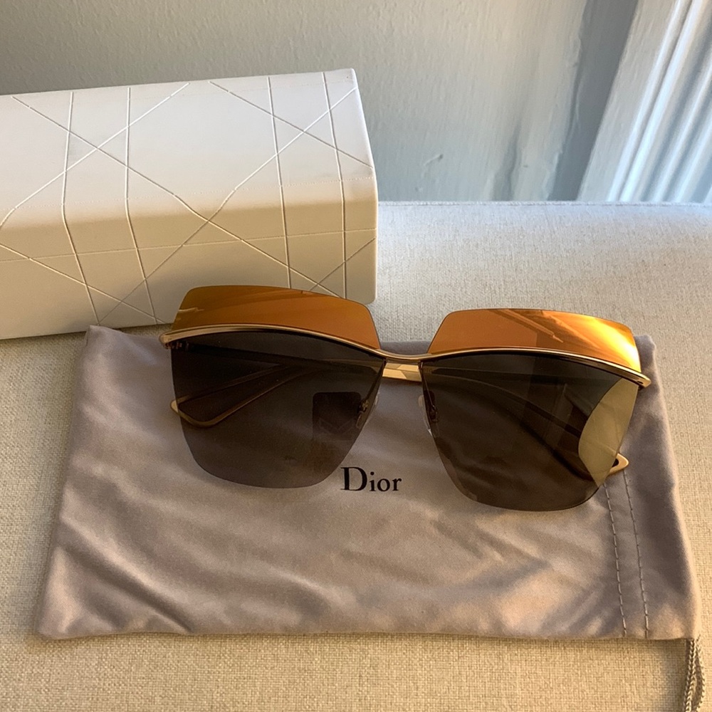 Christian Dior metal rim sunglasses, never worn with dust bag and case